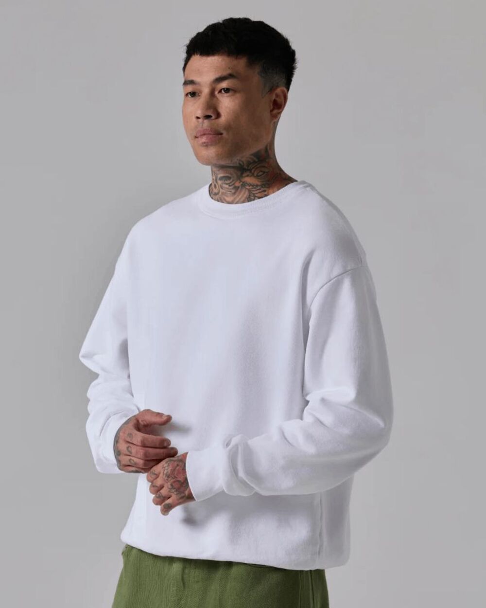 Talentless White Heavyweight Crew Neck Pullover Cotton Fleece Sweatshirt Men's X